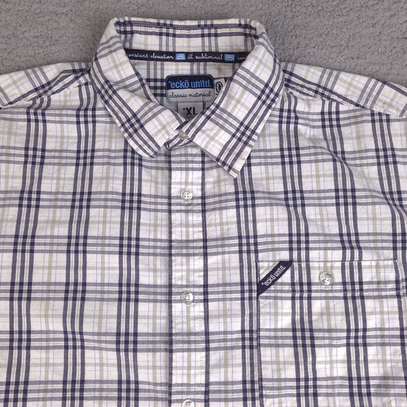 Ecko Unltd Shirt Mens XL White Plaid Button Down‎ Classic Material Short Sleeve - Picture 3 of 13